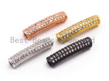 Load image into Gallery viewer, CZ Micro Pave 26x6mm Half Full Pave Tube for Bracelet/Necklace, Cubic Zirconia Separator Tube in Silver Black, Tube Beads, sku#C59