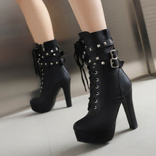Load image into Gallery viewer, Women's Thick-Heel Rivet Martin Boots | Chunky Heel Lace-Up Synthetic PU Ankle Boots