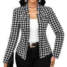 Load image into Gallery viewer, Autumn Winter Houndstooth Blazer Long-Sleeve Cardigan Coat