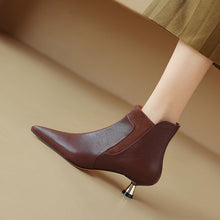 Load image into Gallery viewer, Women's Genuine Leather Pointed-Toe Kitten Heel Ankle Boots | Side Zipper | Black &amp; Brown