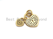 Load image into Gallery viewer, CZ Colorful Micro Pave Big heart Small Heart Lock Pendant, Heart Shaped Pave Pendant, Gold plated, 10x13mm, Sku#F825C