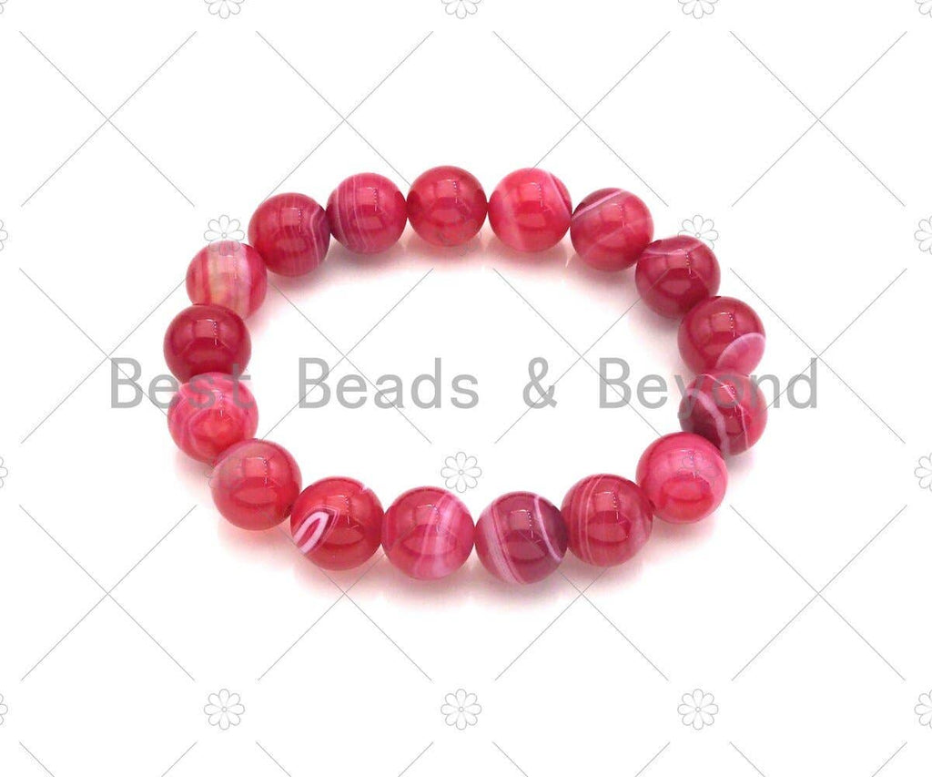 Natural Hot Pink Banded Agate Stretchy Bracelet. Sku#EF13