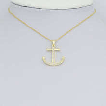 Load image into Gallery viewer, Clear CZ Gold Boat Anchor Charm Pendant, Sku#LK1166