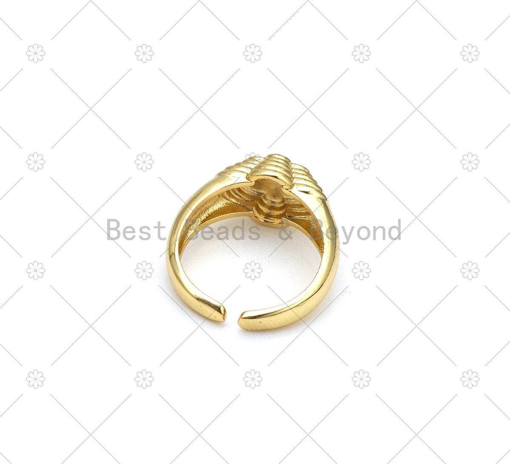 Enamel Smiley Face On Round Sunflower Open Ring, Sku#X281