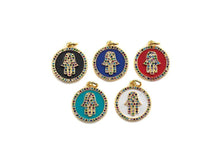 Load image into Gallery viewer, Enamel Colorful Hamsa Hand Coin Pendant,CZ Micro Pave Oil Drop pendant,Enamel pendant,Enamel Jewelry, 17x20mm, sku#F1047C