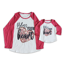 Load image into Gallery viewer, Bless your heart long sleeve mommy and me adult valentine's shirt