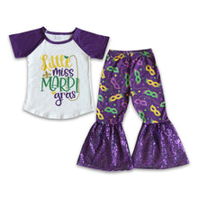 Load image into Gallery viewer, Little miss mardi gras sequin bell bottom pants girls boutique clothing