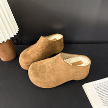 Load image into Gallery viewer, Women's Round-Toe Chunky Heel Platform Half Slippers | Faux Fur Lined Suede Mule Shoes