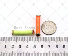 Load image into Gallery viewer, Enamel Colorful Long BarTube with Gold Evil Eye Shape Spacer, 18K Gold Filled CZ Large Hole Tube, Necklace Bracelet Pendant,Sku#LK502