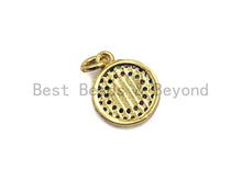 Load image into Gallery viewer, CZ Colorful Micro Pave Round With Evil Eye Pendant, Coin Shaped Pave Pendant, Gold plated, 10x12mm, Sku#F842