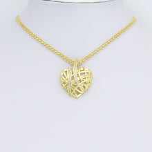 Load image into Gallery viewer, Clear CZ Gold Cage Puffy Heart Charm Pendant, Sku#LD708