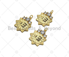 Load image into Gallery viewer, CZ Micro Pave E Word On Sunflower Shape Pendant/Charm,18K Dainty Gold with Big CZ Charm, Necklace Bracelet Charm Pendant, 21x25mm, Sku#L549