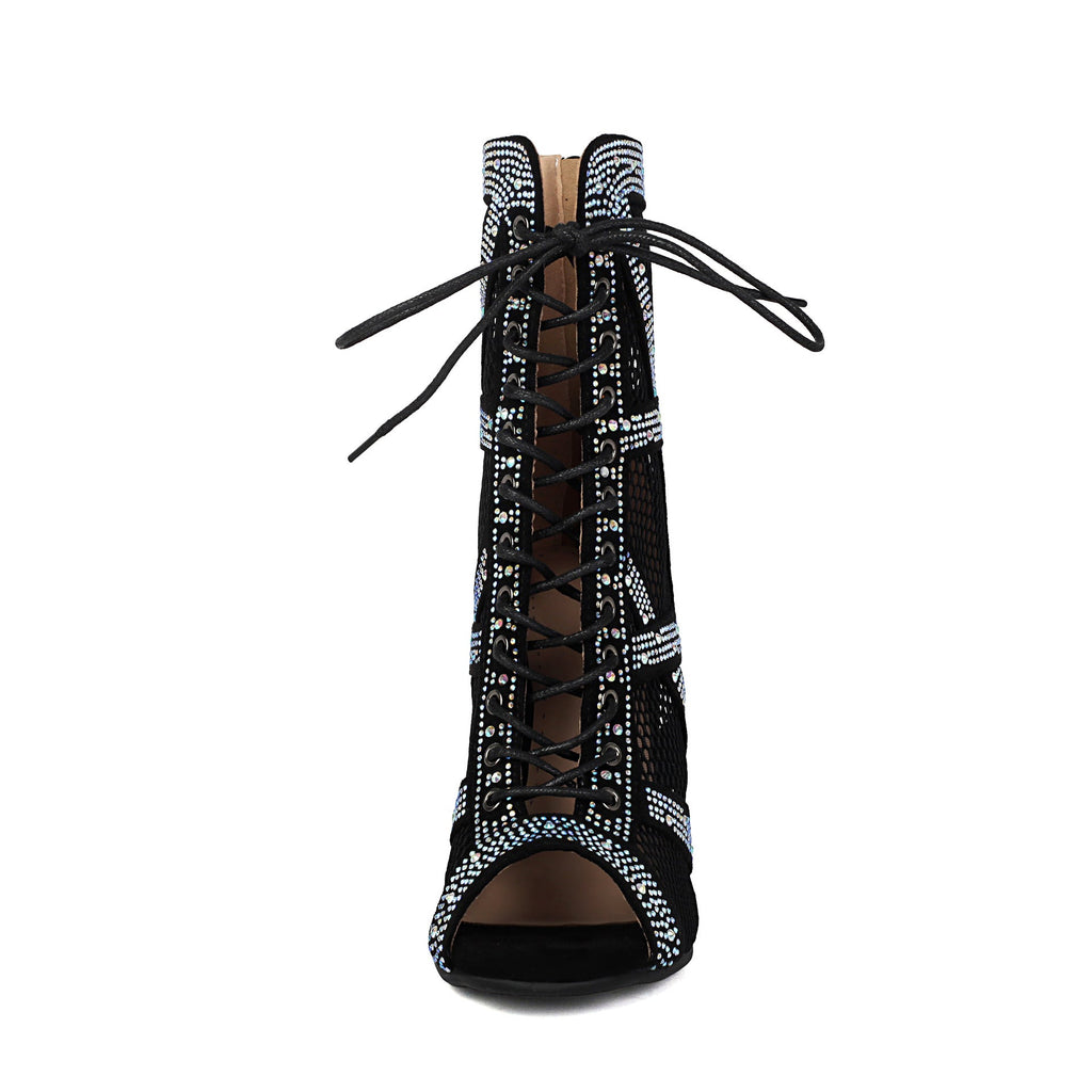 Women's Sparkling Rhinestone Mesh High Heels – Satin Dance & Evening Shoes