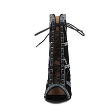 Load image into Gallery viewer, Women's Sparkling Rhinestone Mesh High Heels – Satin Dance &amp; Evening Shoes