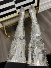 Load image into Gallery viewer, Women's Gold Studded Stiletto Pointed-Toe Fashion Boots | High Heel Slip-On