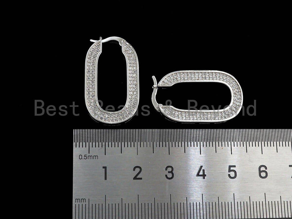 CZ Oval Shape Huggies Earrings, Sku#J249