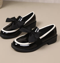Load image into Gallery viewer, Women's Bow Tie Chunky Heel Pumps - Slip-On Round Toe Loafers