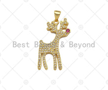 Load image into Gallery viewer, CZ Micro Pave 18k Gold Reindeer Shape Pendant, Cubic Zirconia Pendant, Christmas Charm, CZ Micro Pave Pendant, 28x14mm, Sku#LK209