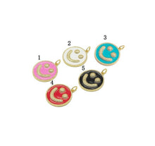 Load image into Gallery viewer, Large Pave Enamel Hot Pink/Turquoise Smiley Face 38mm Pendant, Cubic Zirconia Pave Pendant, Happy face charm, Pink Smiley Face, Sku#ML39