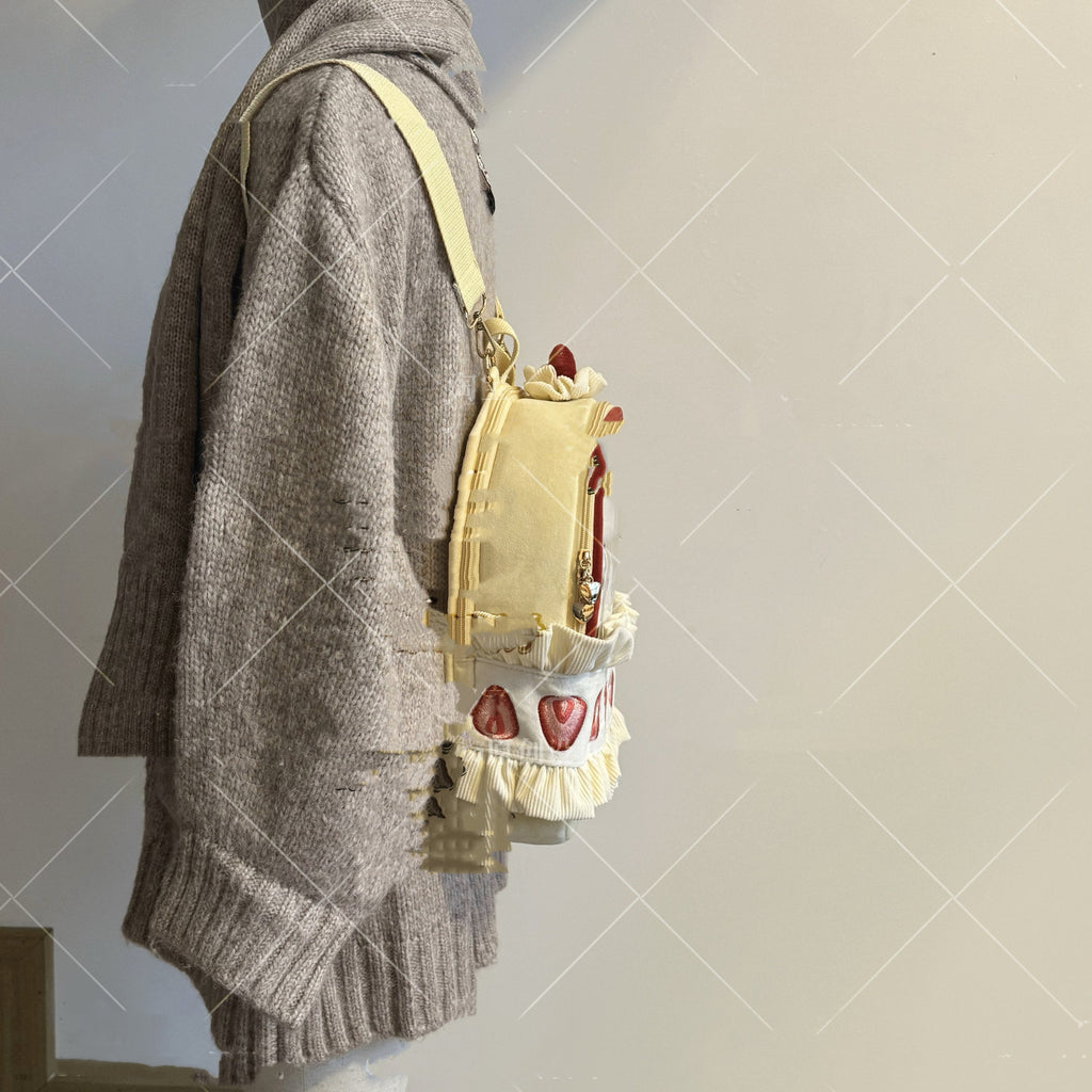Strawberry Cream Cake Plush Backpack – Cute Kawaii Suede Bag for Women