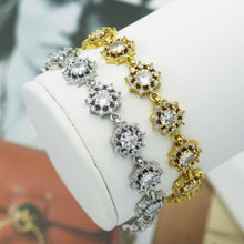 Load image into Gallery viewer, CZ Gold Silver Flower Bezel Setting Bracelet, Sku#B216