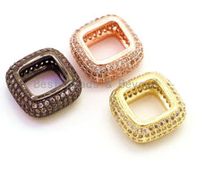 Load image into Gallery viewer, 14mm CZ Micro Pave Big Hole Square Ring Spacer Beads Clear Crystal for Bracelet/Necklace, Cubic Zirconia Large Square Hole Beads, sku#G67