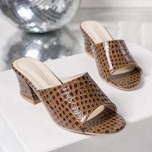 Load image into Gallery viewer, Women's Snake Print High Heel Slide Sandals - Open Toe Platform Heels