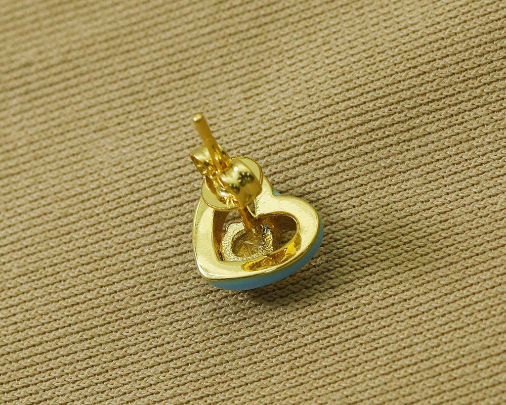 CZ Enamel Heart Stud Earrings, Sku#J336C