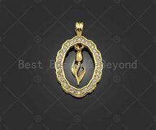 Load image into Gallery viewer, CZ Micro Pave Flower On Oval Shape Pendant/Charm,Cubic Zirconia Dangle Flower Charm, Necklace Bracelet Charm Pendant,15x24mm, Sku#LK270