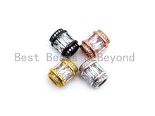 Load image into Gallery viewer, 9x6mm CZ Micro Pave Drum shape Beads, Cubic Zirconia Spacer Gold/Silver/Rose Gold/Gunmetal, European Large Hole Beads, sku#C61