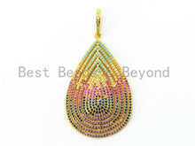 Load image into Gallery viewer, CZ Micro Pave Mixed Color Teardrop  Pendant, Cubic Zirconia Pendant, Colored CZ Pave in Gold/Silver/Rose Gold Finish, 60x31mm, SKU#F183