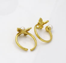 Load image into Gallery viewer, CZ Pave Gold Butterfly Pearl Adjustable Ring, Sku#LD310