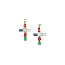Load image into Gallery viewer, Colorful Oval CZ Cross Charm, Sku#LK945