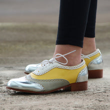 Load image into Gallery viewer, Women's Yellow Lace-Up Block Heel Pumps - Round Toe Low Heel Dress Shoes