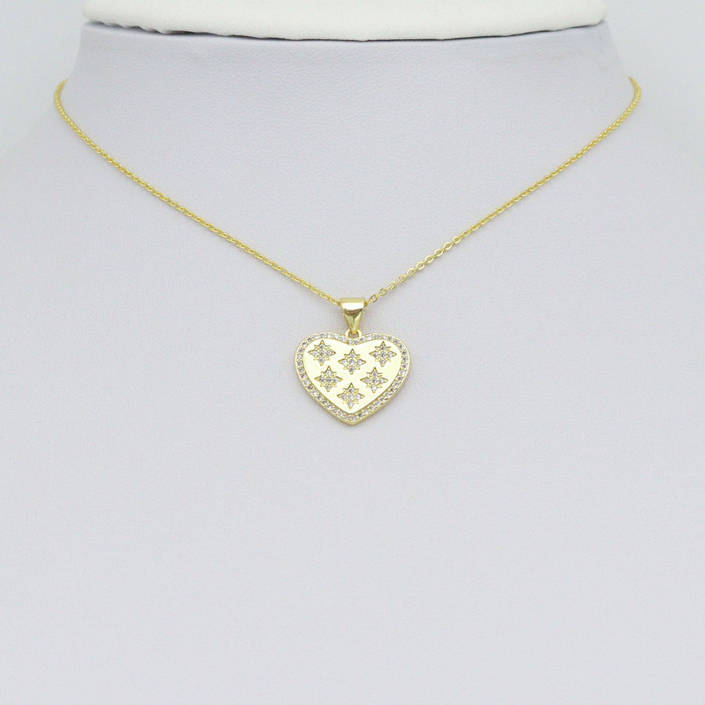 Star CZ On Heart Charm Pendant, Sku#LX774