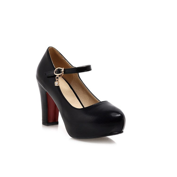 Platform High Heels Slip-On Pumps. Women's Chunky Heel Round Toe Dress Shoes PU Leather Non-Slip
