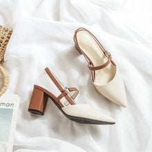 Load image into Gallery viewer, Women's Pointed-Toe Open-Heel Chunky Heel Shoes | T-Strap Buckle High Heels
