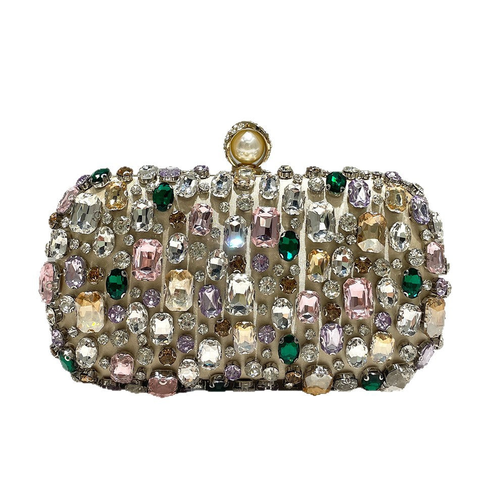 Elegant Gold Rhinestone Evening Clutch with Chain Strap - Women's Formal Handbag
