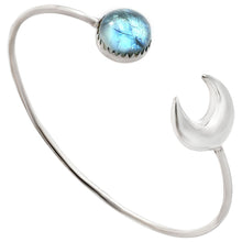Load image into Gallery viewer, Premium Crescent Moon - Rainbow Moonstone Cuff Bangle Bracelet B-1046 26-EB10129