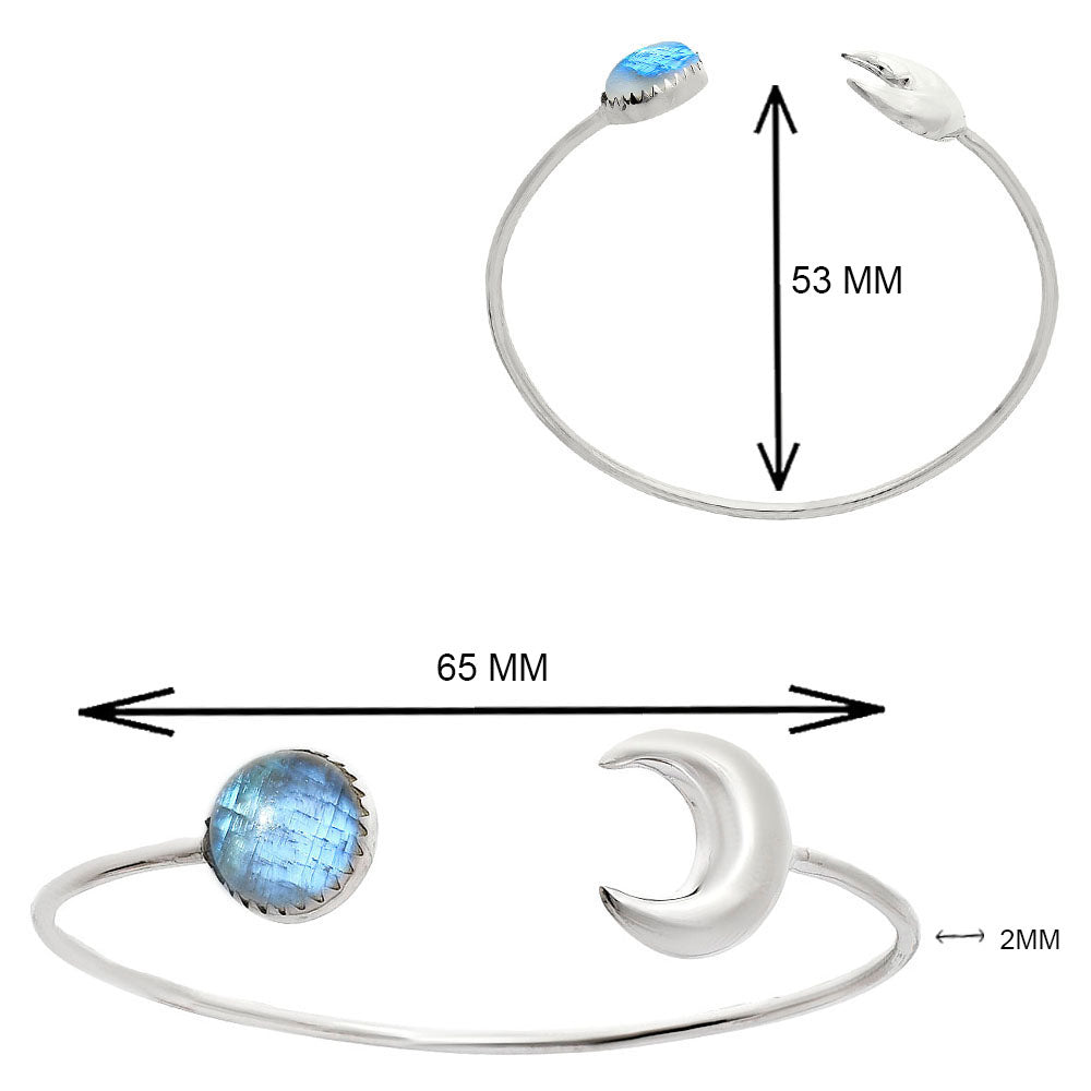 Premium Crescent Moon - Rainbow Moonstone Cuff Bangle Bracelet B-1046 26-EB10129