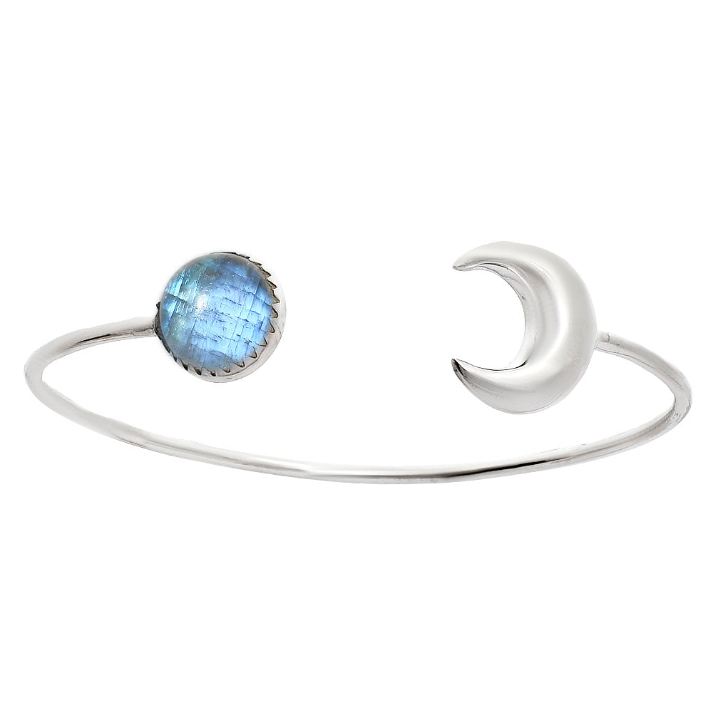 Premium Crescent Moon - Rainbow Moonstone Cuff Bangle Bracelet B-1046 26-EB10129