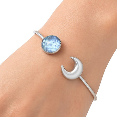 Premium Crescent Moon - Rainbow Moonstone Cuff Bangle Bracelet B-1046 26-EB10129