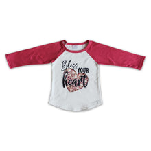 Load image into Gallery viewer, Bless your heart long sleeve raglan kids girls valentine's shirt