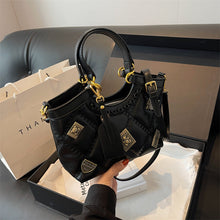 Load image into Gallery viewer, Diamond-Pattern Badge Shoulder Crossbody Bag for Women - PU Leather Bucket Bag with Chain Strap