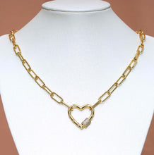 Load image into Gallery viewer, Paperclip Chain Heart Lock Necklace, sku#CL10