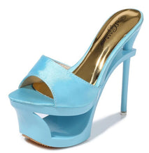 Load image into Gallery viewer, Women's Diamond-Embellished Chiffon Floral Open-Toe Heels | Satin-Trimmed Dress Shoes