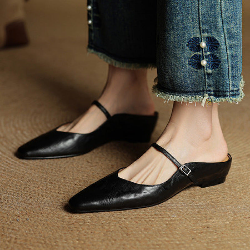 Women's Retro Leather Slingback Wedge Sandals - Premium Cowhide Platform Heels