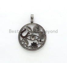 Load image into Gallery viewer, LARGE Enamel Round Artisan Pendant,Clear CZ Micro Pave Oil Drop Round Protection pendant,Enamel pendant,Enamel Jewelry,32x34mm,sku#F594