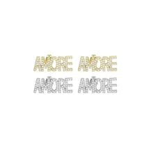 Load image into Gallery viewer, Clear CZ Amore Word Gold Silver Stud Earrings, Sku#A354