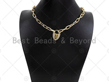 Load image into Gallery viewer, CZ Micro Pave Screw U Heart Padlock Clasp,Screw U Padlock Clasp, Gold Charm Pendant, Padlock Necklace Charms Connector, 17x25mm, Sku#K165